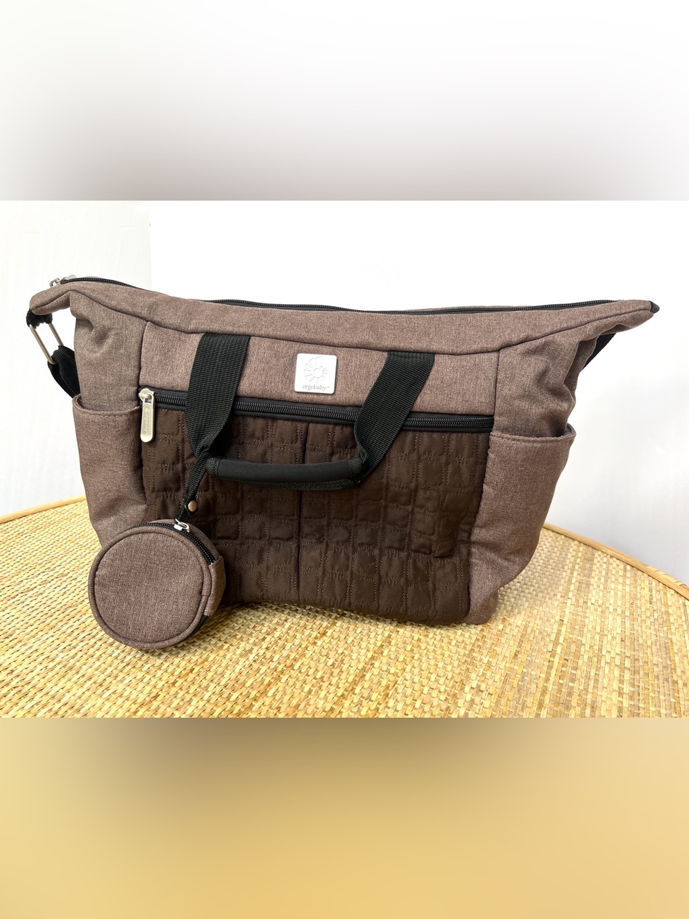 Ergobaby diaper tote chocolate brown quilt tweed messenger DISCONTINUED like new